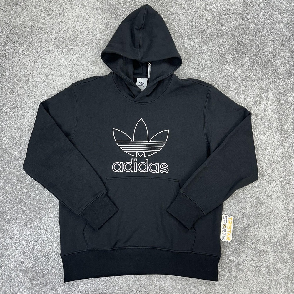 Adidas Outline Trefoil Logo Hoodie Mens Medium Black Originals Kangaroo Pocket